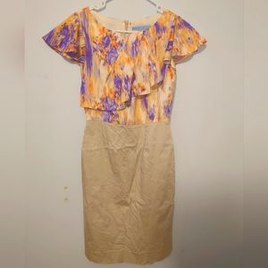Abstract Ruffle Top Work Dress